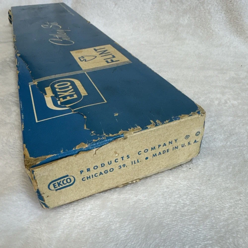 Vtg. EKCO FLINT Cutlery Set Stainless Vanadium Carving 3pc Set Knife Block & Box
